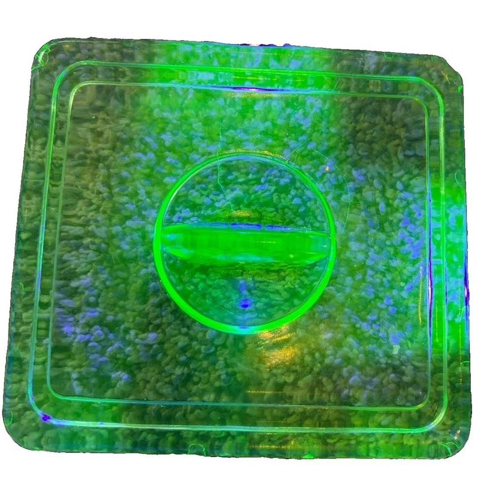 Vtg Uranium Vaseline Glass Square Refrigerator Dish Replacement Lid 5.75 UV Rx